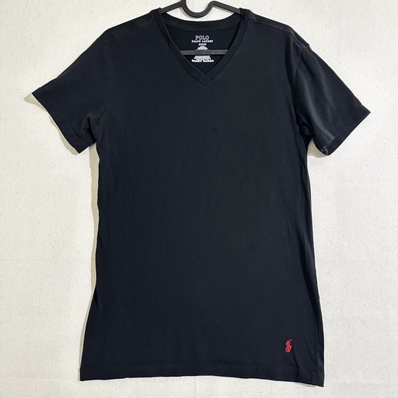Polo Ralph Lauren V-Neck Tee Shirt Size Medium Slim Fit Black - Picture 1 of 7